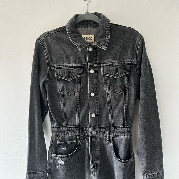 Etica Lotta Long Sleeve Gray Denim Mini Dress Stormy Skies Size S NWT Distressed - Picture 2 of 11